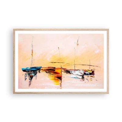 Poster in light oak frame - Evening at the Harbour - 91x61 cm