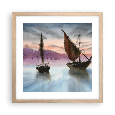 Poster in light oak frame - Evening at the Port - 40x40 cm