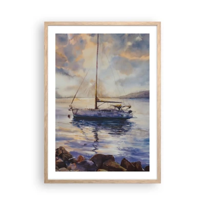 Poster in light oak frame - Evening in Harbour - 50x70 cm