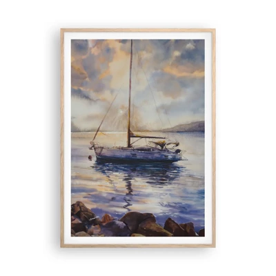 Poster in light oak frame - Evening in Harbour - 70x100 cm