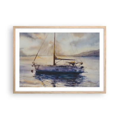 Poster in light oak frame - Evening in Harbour - 70x50 cm