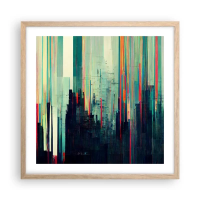 Poster in light oak frame - Futuristic City - 50x50 cm