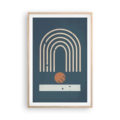 Poster in light oak frame - Geometry on Navy Blue - 61x91 cm