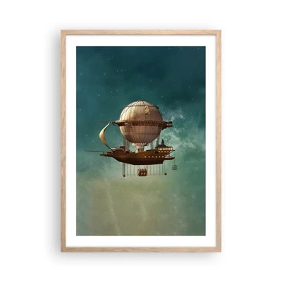 Poster in light oak frame - Greetings from Jules Verne - 50x70 cm