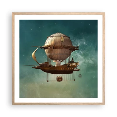 Poster in light oak frame - Greetings from Jules Verne - 60x60 cm