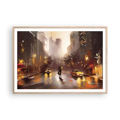 Poster in light oak frame - In New York Lights - 100x70 cm