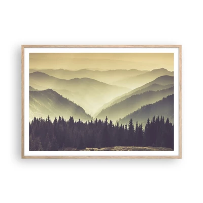 Poster in light oak frame - In a Faraway Land, Past the Mountains - 100x70 cm