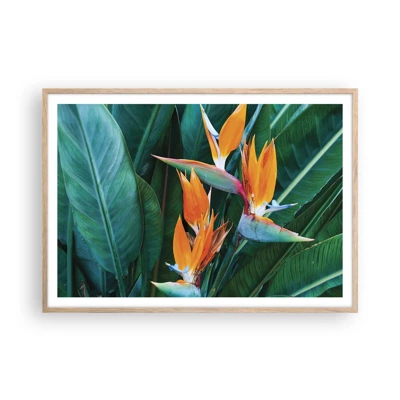 Poster in light oak frame - Is It a Flower or a Bird? - 100x70 cm