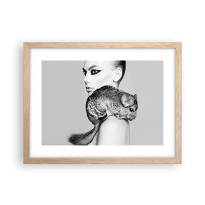 Poster in light oak frame - Lady with a Chinchilla - 40x30 cm