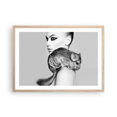 Poster in light oak frame - Lady with a Chinchilla - 70x50 cm