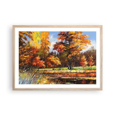 Poster in light oak frame - Landscape in Gold and Brown - 70x50 cm