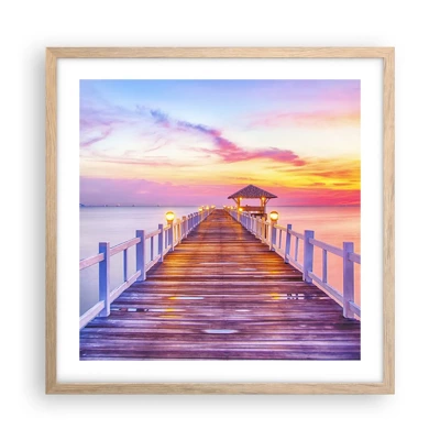 Poster in light oak frame - Lilac and Gold Silence of an Evening - 50x50 cm