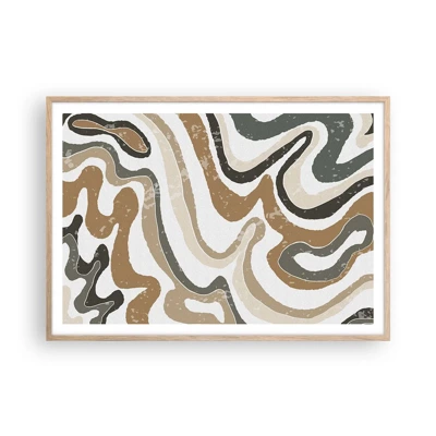 Poster in light oak frame - Meanders of Earth Colours - 100x70 cm