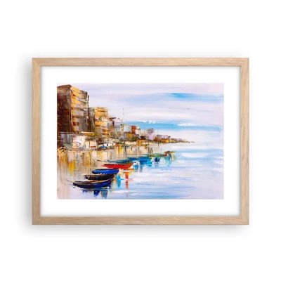 Poster in light oak frame - Multicolour Town Marina - 40x30 cm