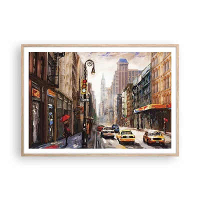 Poster in light oak frame - New York - Colourful in Rain - 100x70 cm