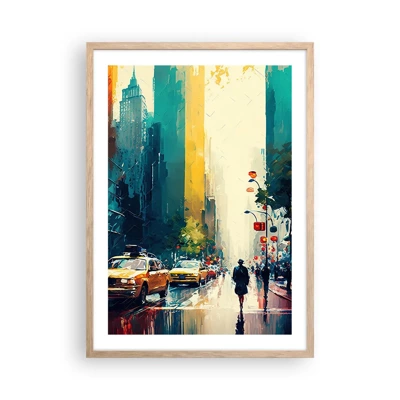 Poster in light oak frame - New York - Even Rain Is Colourful - 50x70 cm