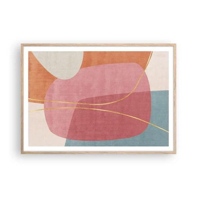 Poster in light oak frame - Pastel Composition with a Golden Note - 100x70 cm