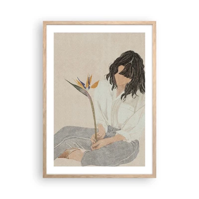 Poster in light oak frame - Portrait with an Exotic Flower - 50x70 cm