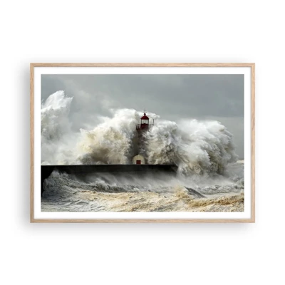 Poster in light oak frame - Rage of the Ocean - 100x70 cm