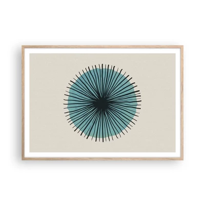 Poster in light oak frame - Rays on Blue - 100x70 cm