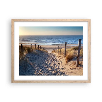 Poster in light oak frame - Sound of the Sea, Singing of the Birds, Wild Beach among Grass - 50x40 cm