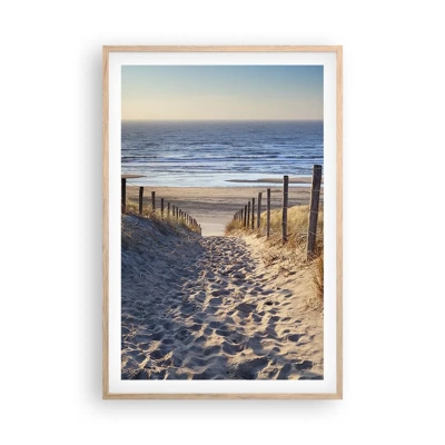 Poster in light oak frame - Sound of the Sea, Singing of the Birds, Wild Beach among Grass - 61x91 cm