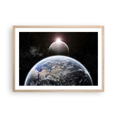Poster in light oak frame - Space Landscape - Sunrise - 70x50 cm
