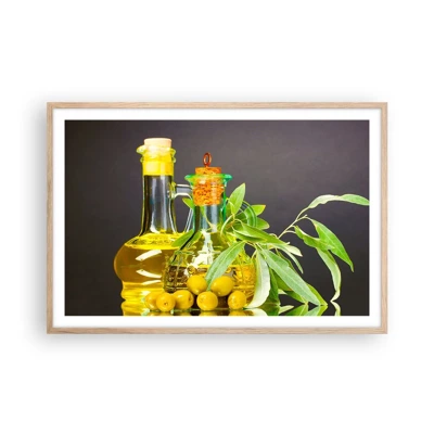 Poster in light oak frame - Still Life with Olives and Olive Oil - 91x61 cm