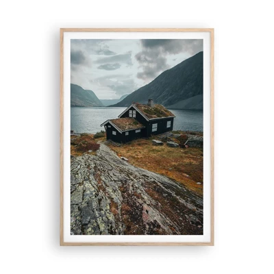 Poster in light oak frame - Summer House byt the Fjord - 70x100 cm