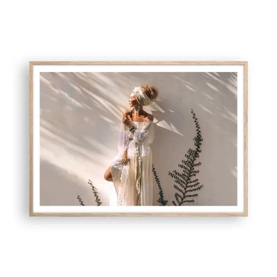 Poster in light oak frame - Sun and Girl - 100x70 cm