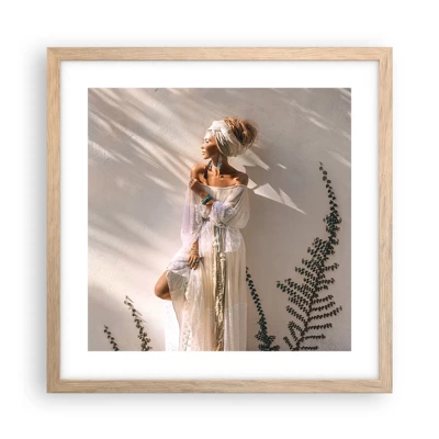 Poster in light oak frame - Sun and Girl - 40x40 cm