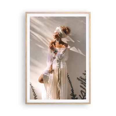 Poster in light oak frame - Sun and Girl - 70x100 cm