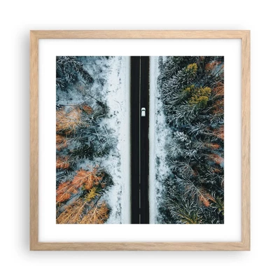 Poster in light oak frame - Through a Wintery Forest - 40x40 cm