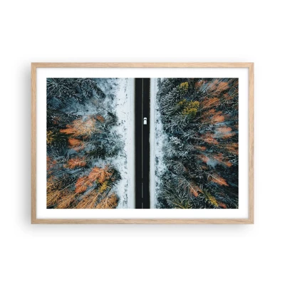 Poster in light oak frame - Through a Wintery Forest - 70x50 cm
