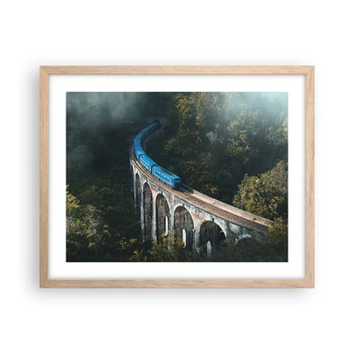 Poster in light oak frame - Train through Nature - 50x40 cm