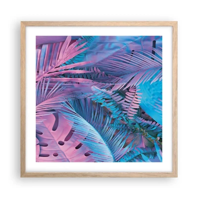 Poster in light oak frame - Tropics in Pink and Blue - 50x50 cm