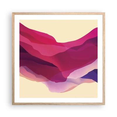 Poster in light oak frame - Waves of Purple - 60x60 cm