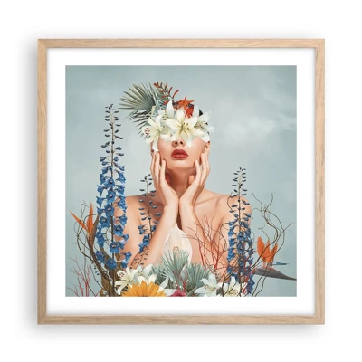 Poster in light oak frame - Woman – Flower - 50x50 cm