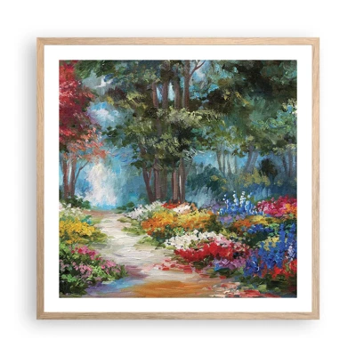 Poster in light oak frame - Wood Garden, Flowery Forest - 60x60 cm