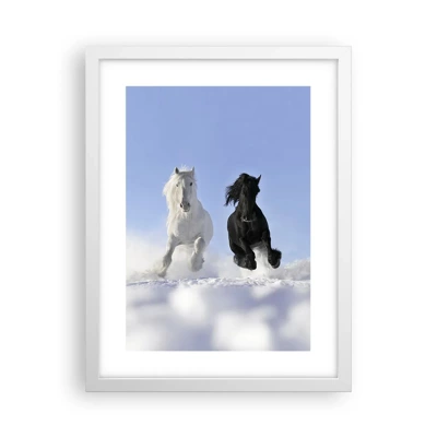 Poster in white frmae - Black and White Gallop - 30x40 cm