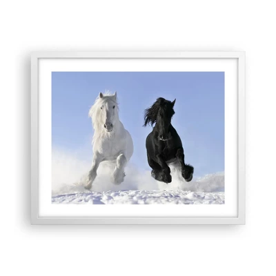 Poster in white frmae - Black and White Gallop - 50x40 cm