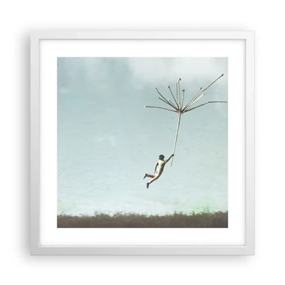 Poster in white frmae - Kites, Dandelions, Wind - 40x40 cm