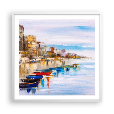 Poster in white frmae - Multicolour Town Marina - 60x60 cm