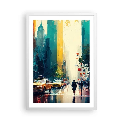 Poster in white frmae - New York - Even Rain Is Colourful - 50x70 cm