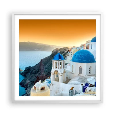 Poster in white frmae - Santorini - Snuggling up to the Rocks - 60x60 cm