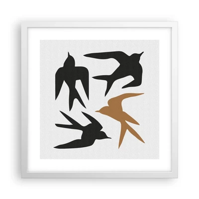 Poster in white frmae - Swallows at Play - 40x40 cm