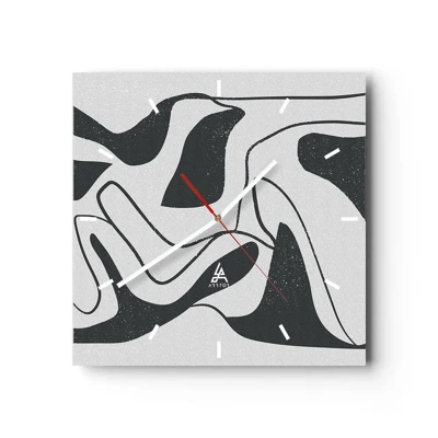 Wall clock - Clock on glass - Abstract Fun in a Maze - 40x40 cm