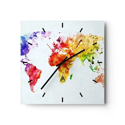 Wall clock - Clock on glass - All Colours of Light - 30x30 cm