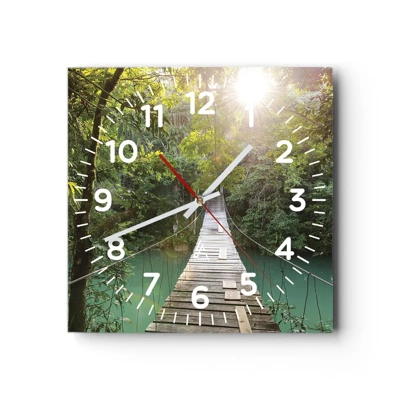 Wall clock - Clock on glass - Azure Water in Azure Forest - 30x30 cm