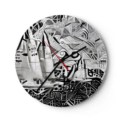 Wall clock - Clock on glass - Between Waves - 30x30 cm